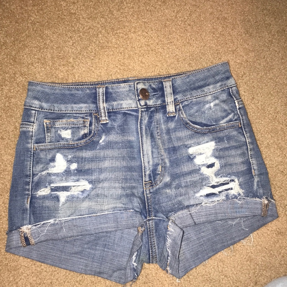 Distressed jean shorts